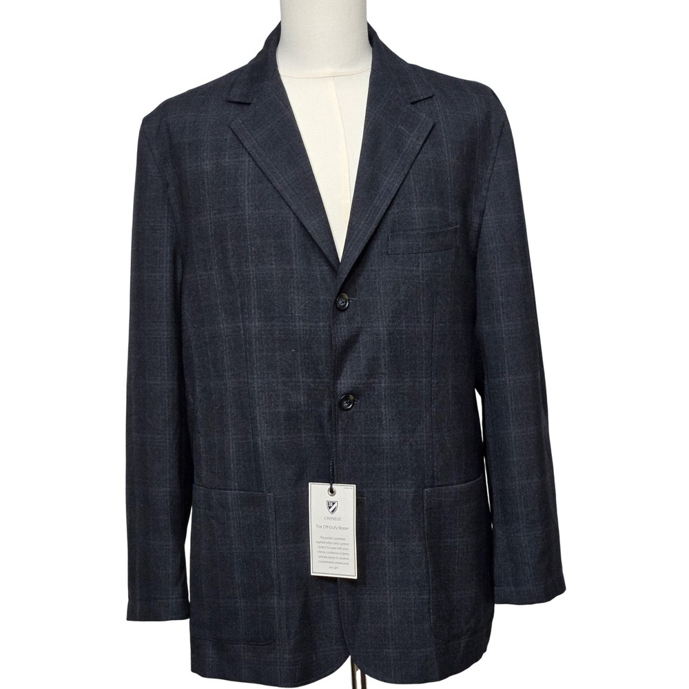 Cremieux Blazer Mens Large Dark Grey‎ Check Plaid Off-Duty Jacket Wool Blend